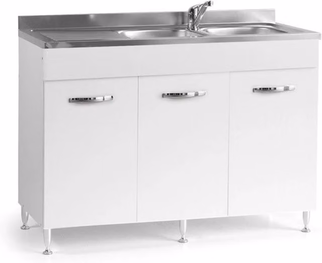 Mobile sottolavello per cucina IPERBRIKO con 3 ante, Bianco opaco, L/P/H: 120 x 50 x 85 cm