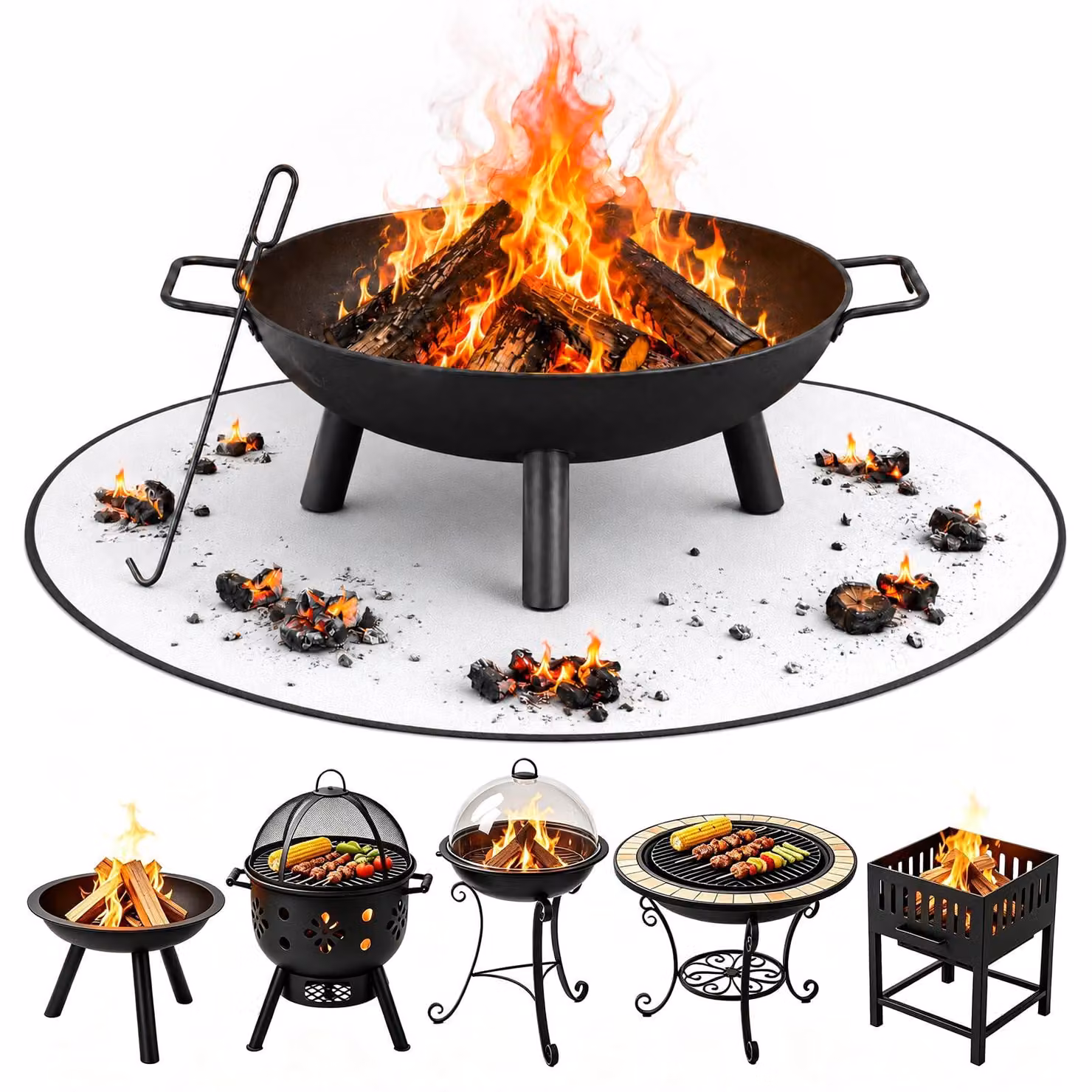 Sottopiatto resistente al calore, tappetino per braci, tappetino rotondo protettivo dal calore, diametro 91,4 cm