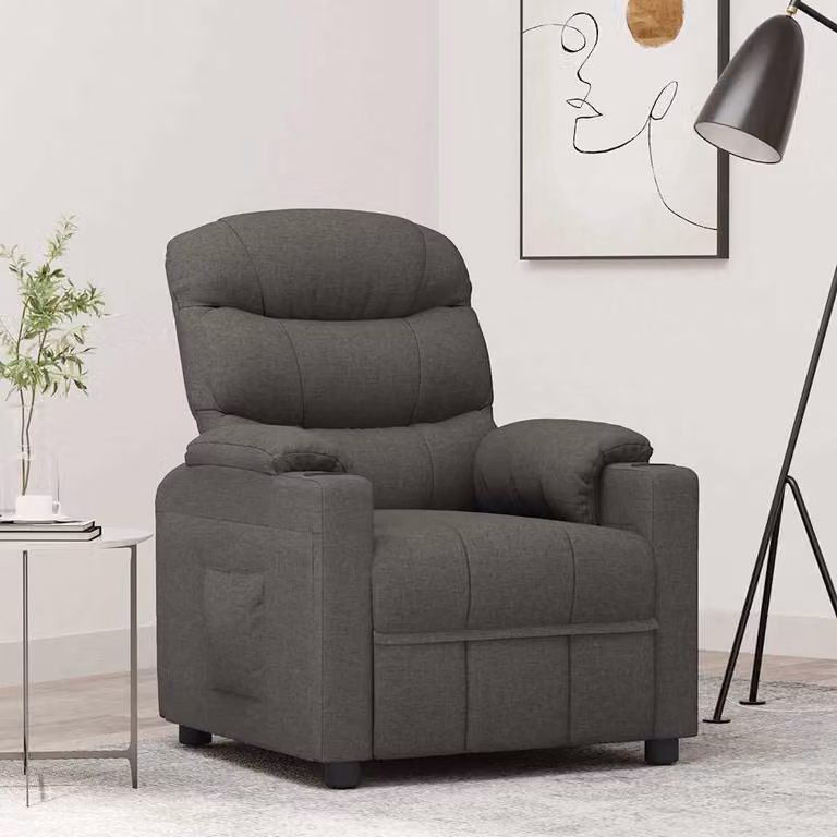 vidaXL Poltrona Reclinabile Relax in Tessuto Grigio con Braccioli e Struttura in Legno e Metallo