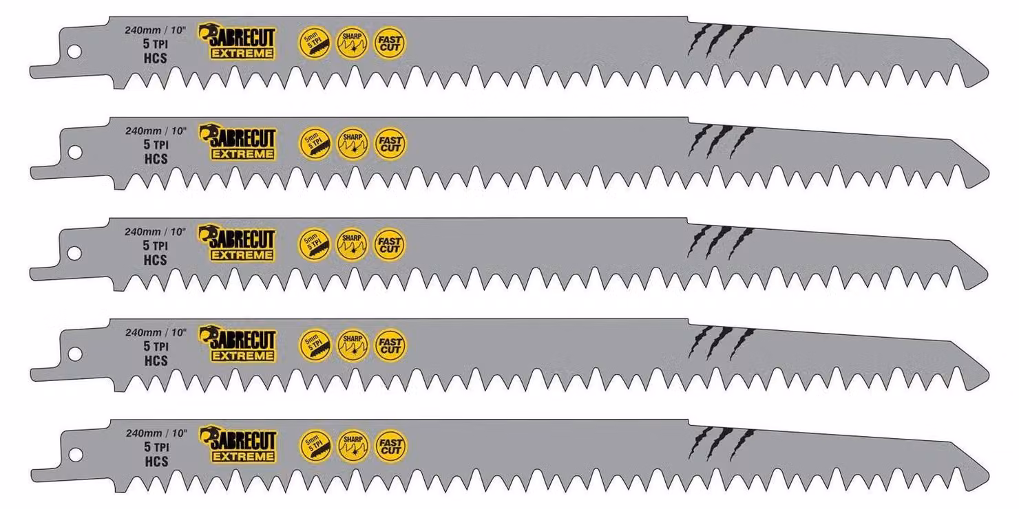 5 lame per seghetto alternativo da 240 mm, con 5 denti per pollice, ideali per tagli rapidi nel legno