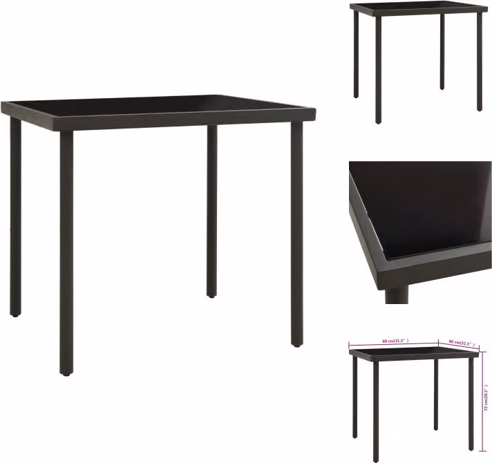 vidaXL Tavolo da pranzo da giardino antracite 80x80x72 cm in vetro e acciaio - Tavoli da giardino