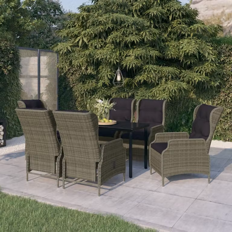 The Living Store 7 pezzi. Set da pranzo da giardino marrone