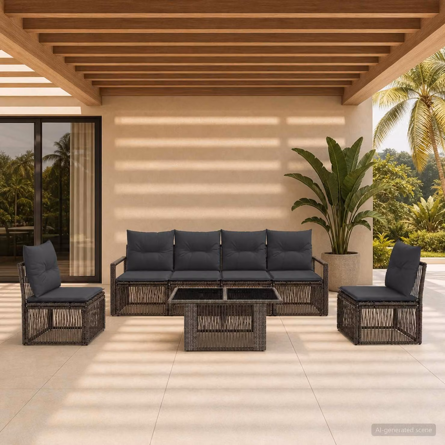 Set Divano da Giardino vidaXL 7 Pezzi in Polyrattan Grigio e Antracite con Tavolino e Cuscini