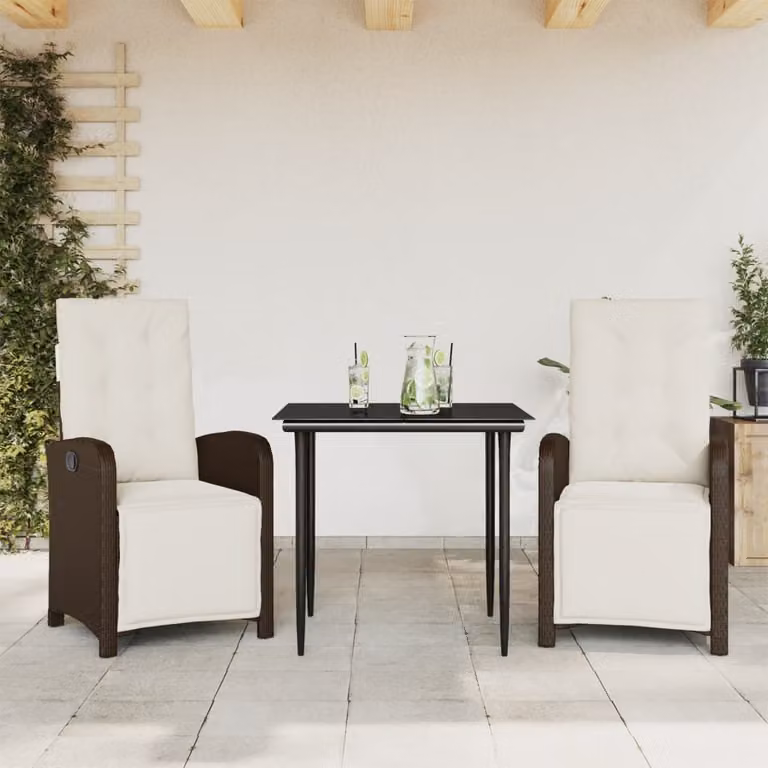 Maison Exclusive - Set Bistrò 3 pz con Cuscini Marrone in Polyrattan
