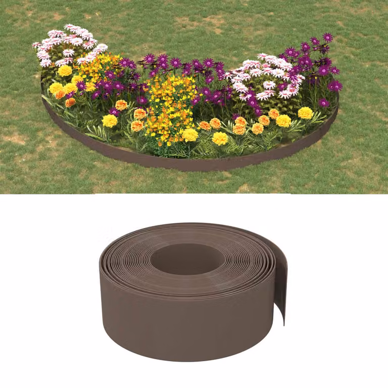 Set di 4 bordure da giardino ornamentali vidaXL in polietilene marrone, Lunghezza: 10 m, Altezza: 20 cm