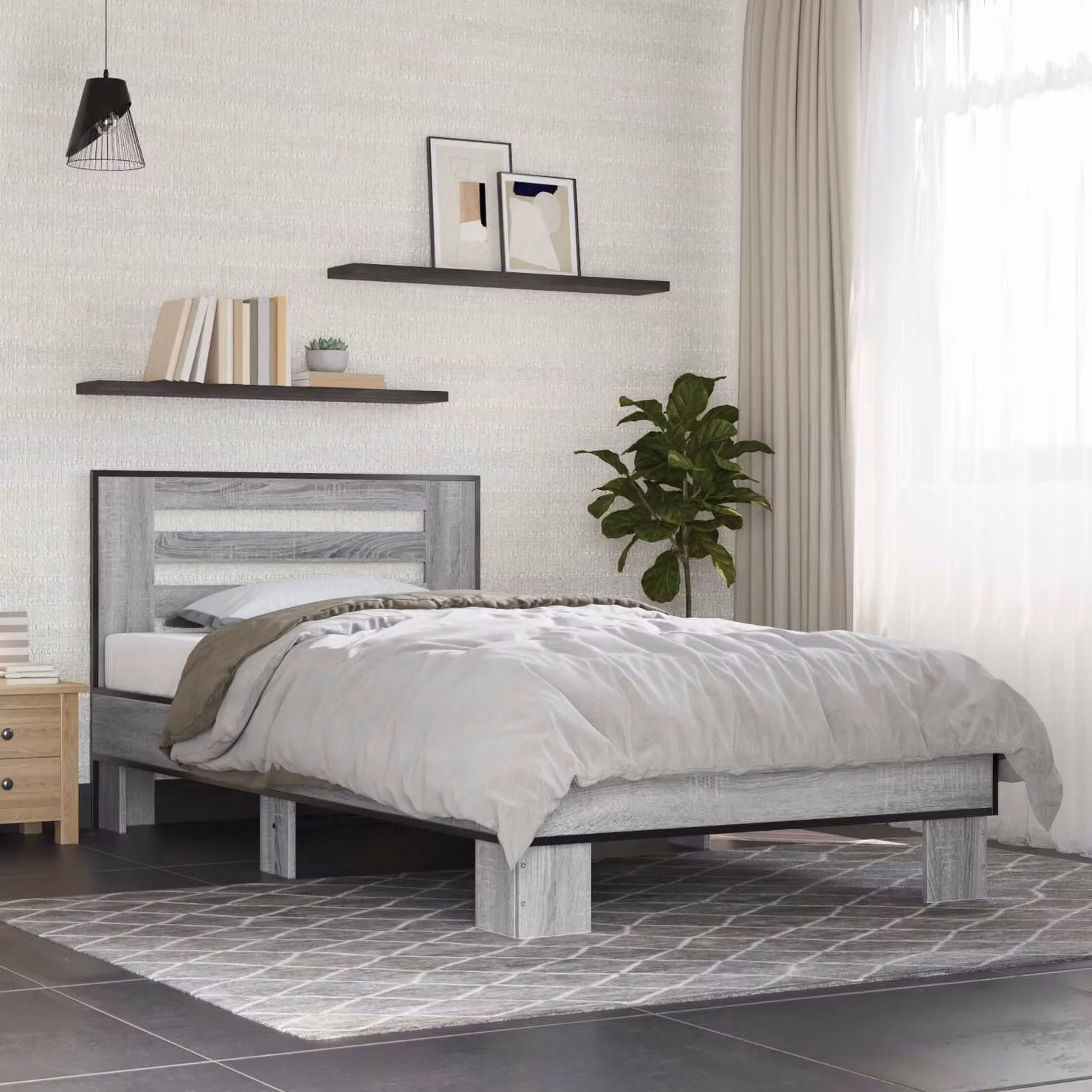 Struttura letto con testata moderna vidaXL in legno grigio L 80 cm x P 200 cm