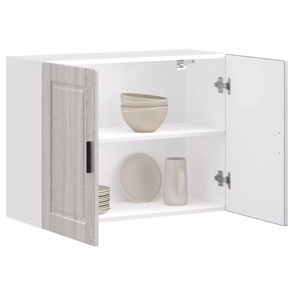 Pensile da cucina moderno vidaXL in legno MDF grigio e bianco con ante a battente e ripiani interni L 80 x P 31 x H 60 cm