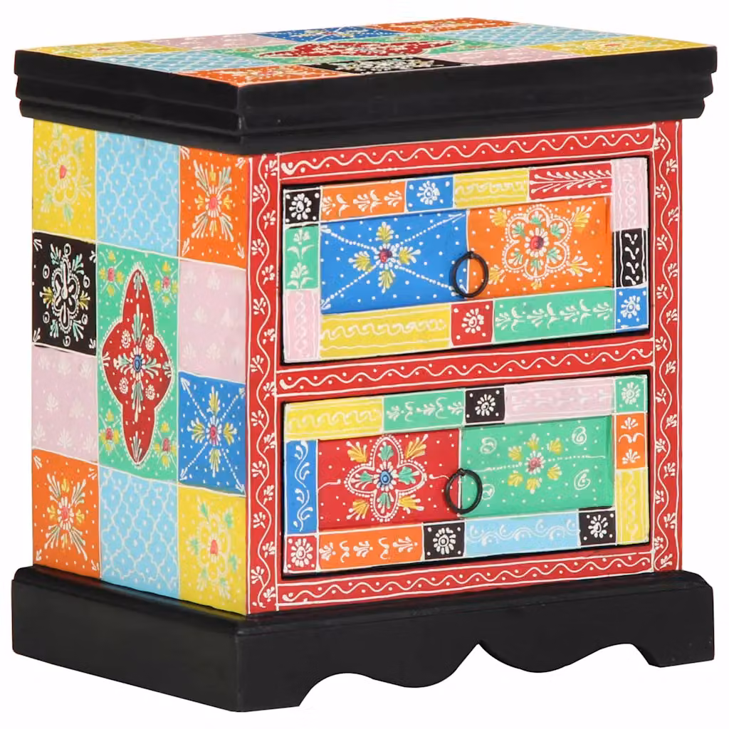 Set di 2 Armadi da Notte vidaXL in Legno di Mango Multicolore L 40 cm x P 35 cm x H 45 cm