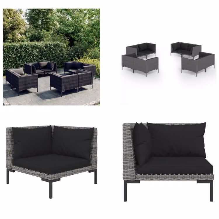 vidaXL set salotto da giardino 8 pezzi con cuscini in poly rattan grigio scuro - set salotto da giardino - set salotto da giardino - set salotto da esterno - set salotto da patio