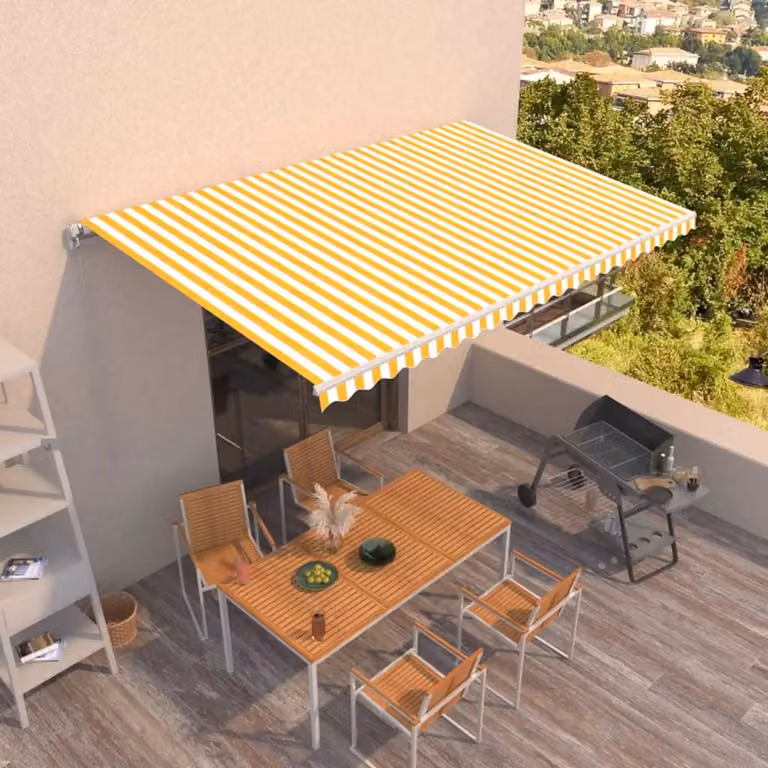 Tenda da sole retrattile vidaXL con bracci pieghevoli in alluminio e tessuto in poliestere, Giallo e Bianco, L: 500 cm, P: 300 cm