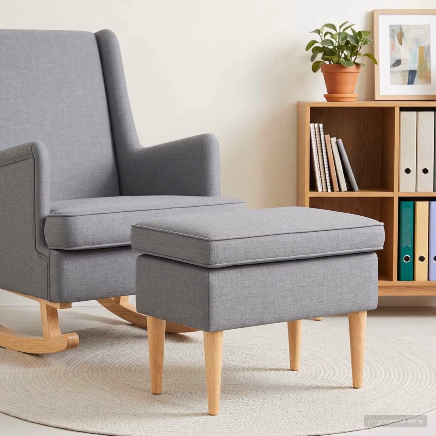 Poggiapiedi vidaXL in tessuto grigio con struttura in legno e rivestimento rimovibile L 55 x P 35 x H 41 cm