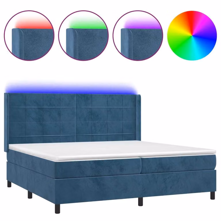 Letto a Molle con Materasso e LED Blu Scuro 200x200 cm