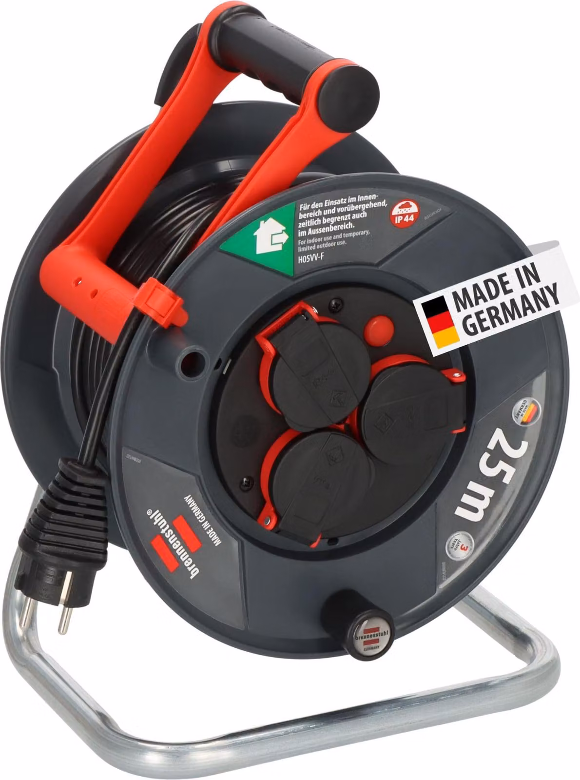 Brennenstuhl Garant V2, carrucola per cavi da 25 metri, adatta per uso esterno, cavo: H05VV-F3G1,5