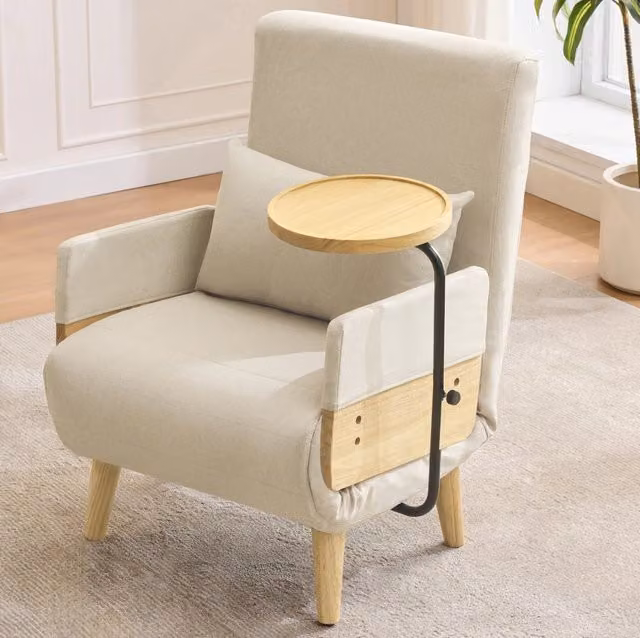 Sedia trasformabile 3 in 1 con schienale reclinabile a 6 posizioni; vassoio girevole; beige