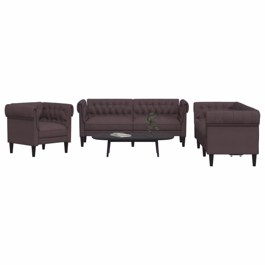Set di divani 3 pezzi vidaXL in tessuto marrone con design moderno per il tuo soggiorno – 1