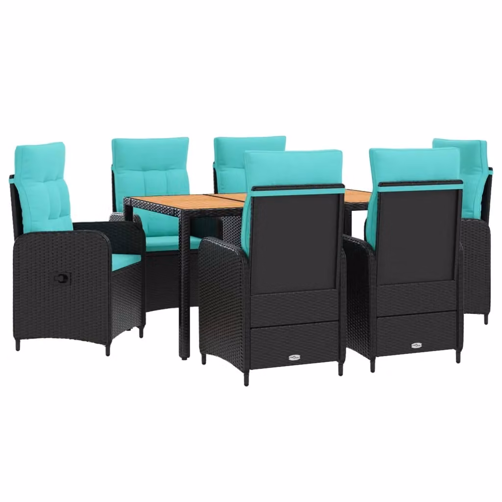 Set da pranzo per esterni vidaXL in polyrattan e legno di acacia con 7 pezzi e cuscini color turchese – 2
