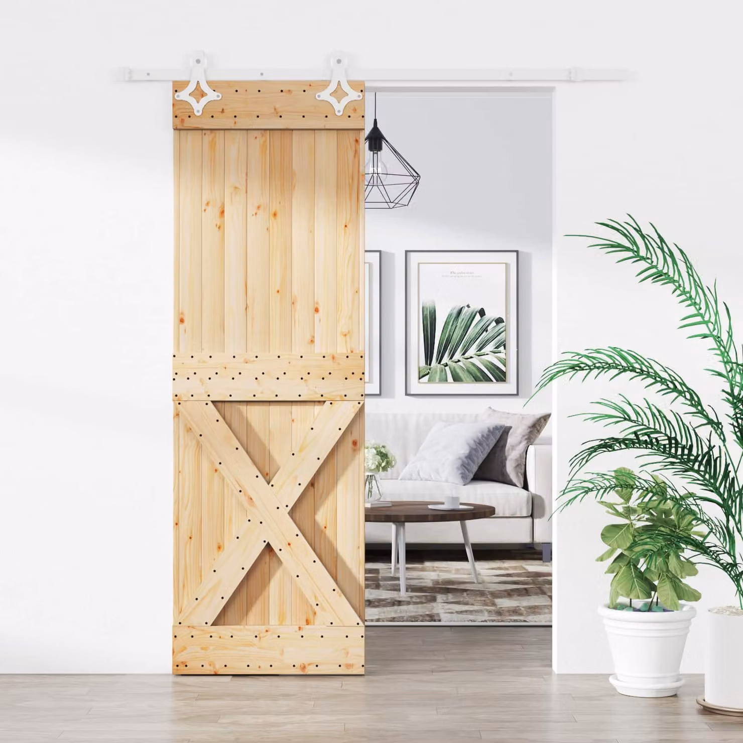 Porta scorrevole moderna vidaXL in legno e acciaio, colori naturale e bianco, L: 70 cm, H: 210 cm