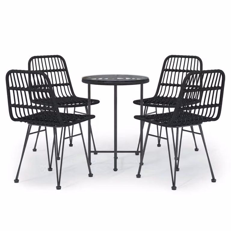 Set da Pranzo da Giardino 5 pz Nero in Polyrattan