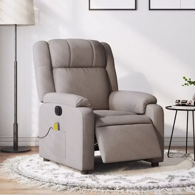 Poltrona Reclinabile Elettrica vidaXL in Tessuto Beige e Grigio con Braccioli per il Relax in Soggiorno