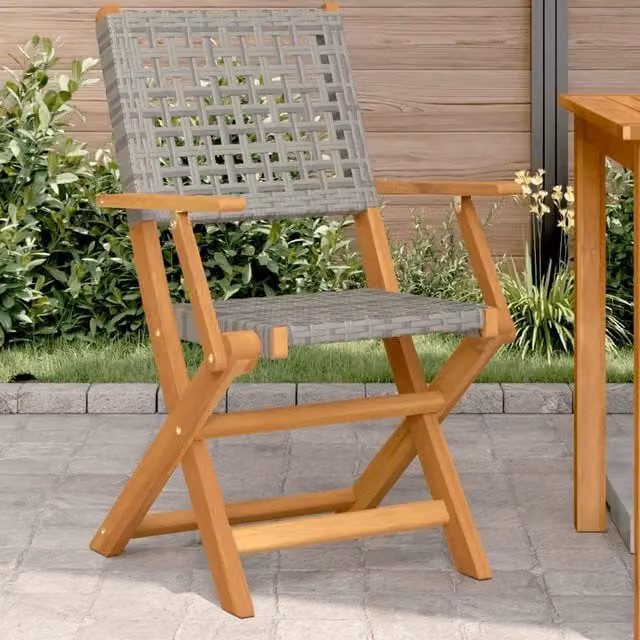 Set di 2 sedie pieghevoli vidaXL in legno di acacia e polyrattan grigio per giardino e terrazzo – 1