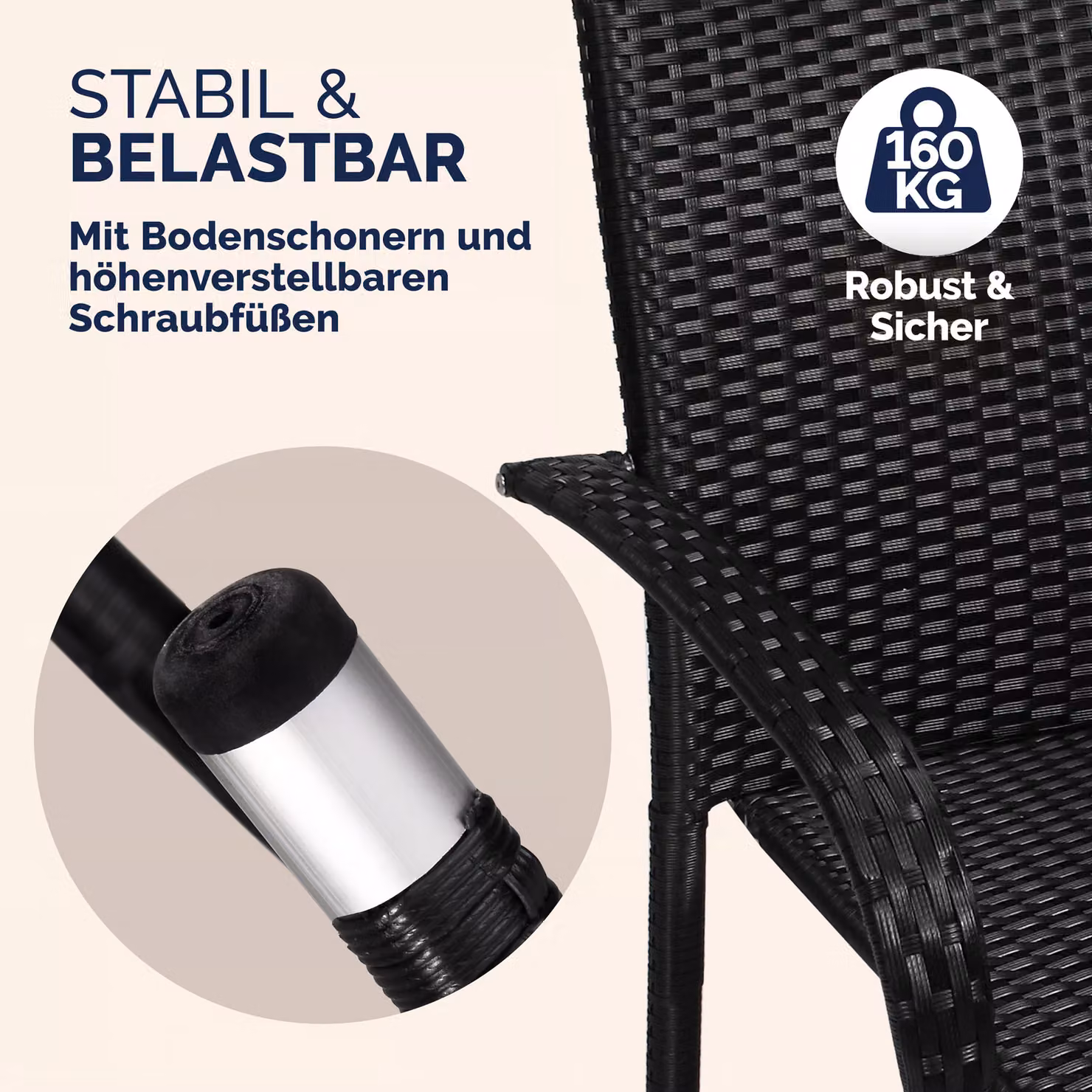 Set di 4 sedie impilabili Comfort Casaria in polyrattan e metallo nero per giardino e balcone – 2