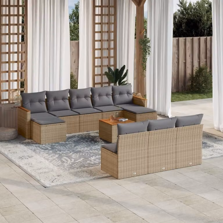 Maison Exclusive - Set Divani da Giardino 11 pz con Cuscini Beige in Polyrattan