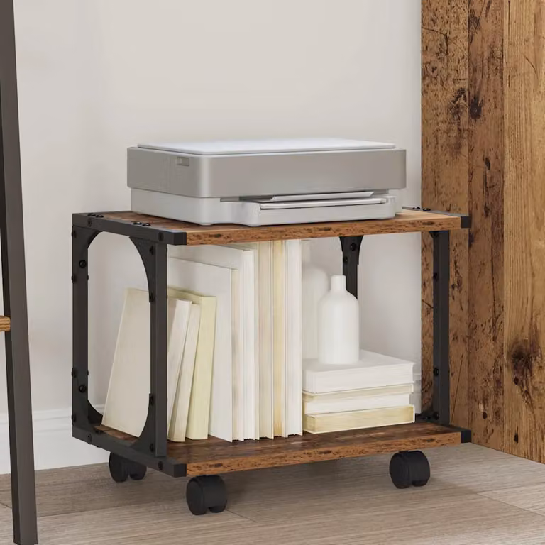 vidaXL Supporto per Stampante in Legno in stile Industriale, Colore Marrone, L 41 cm x P 28 cm x H 33,5 cm