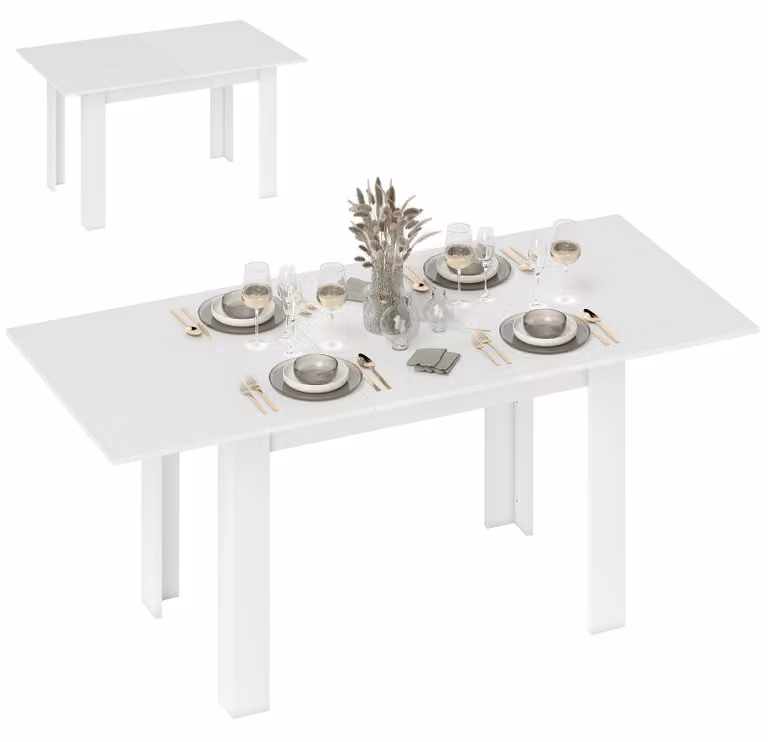 Tavolo allungabile, dimensioni 140/180 x 80 cm, tavolo da cucina per 6-8 persone, adatto per cucina o sala da pranzo, colore bianco