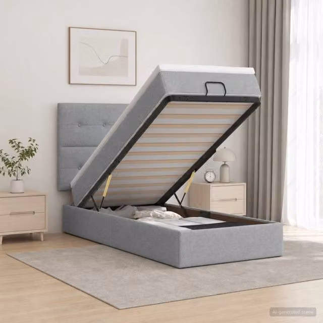 Letto Ottomano con Materasso e Illuminazione LED vidaXL, Grigio e Bianco, L/P/H: 90 x 200 x 88 cm – 1