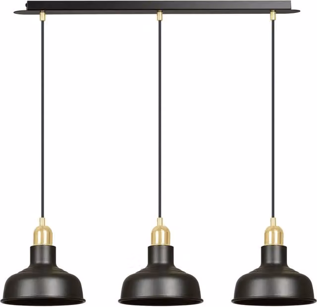Lampadario Industrial Dhanapati Luceart-Classic in Metallo Nero e Oro con 3 Luci