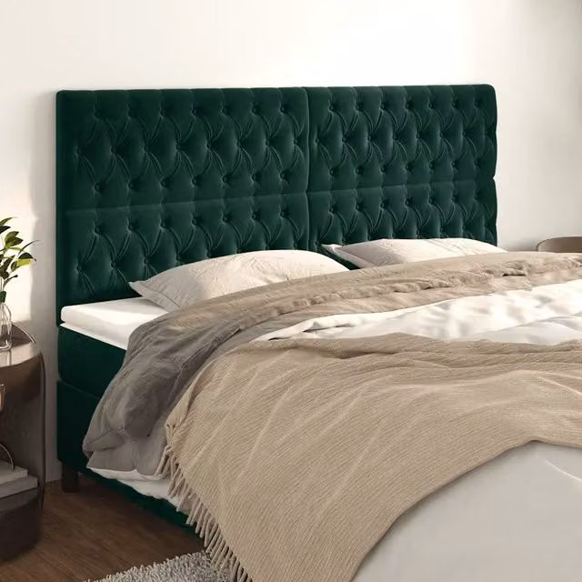 Testiera per letto vidaXL in velluto verde scuro con struttura in legno e MDF, L: 180 cm, P: 7 cm, H: 118-128 cm – 1