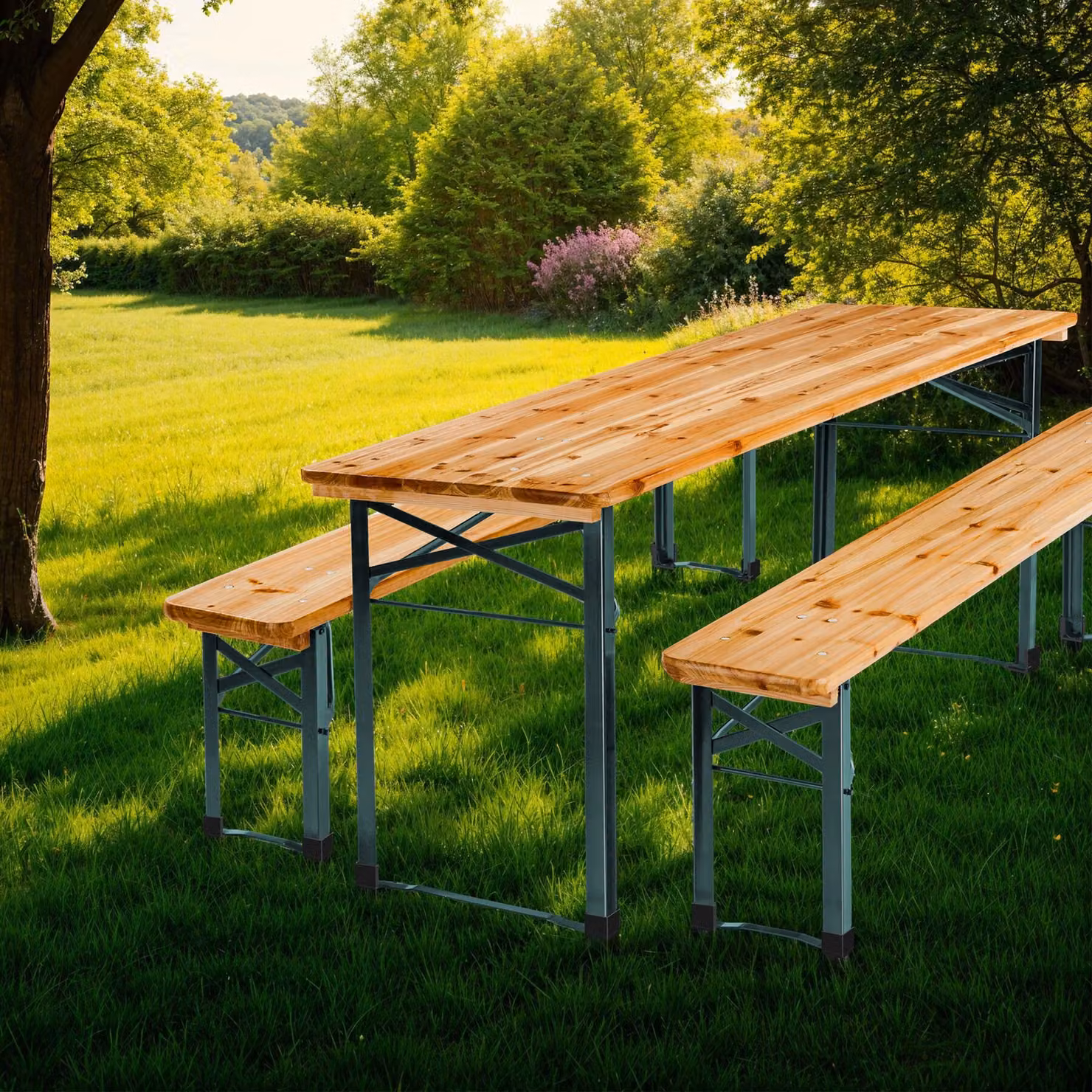 Set da giardino TecTake GmbH in legno e acciaio verniciato marrone con tetto pieghevole – 2