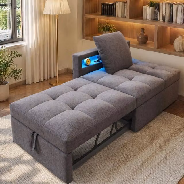 Divano letto 3 in 1 in tessuto lino; schienale reclinabile a 5 posizioni; grigio scuro; 177 cm