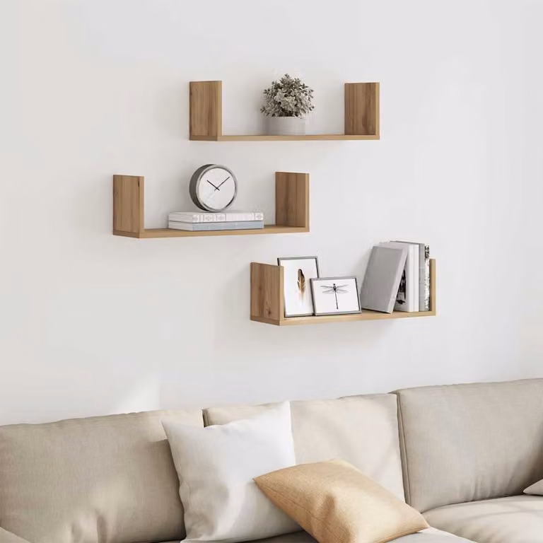 Set di 3 mensole da parete vidaXL in stile artigianale, colore rovere, L 58 cm x P 18 cm x H 18 cm