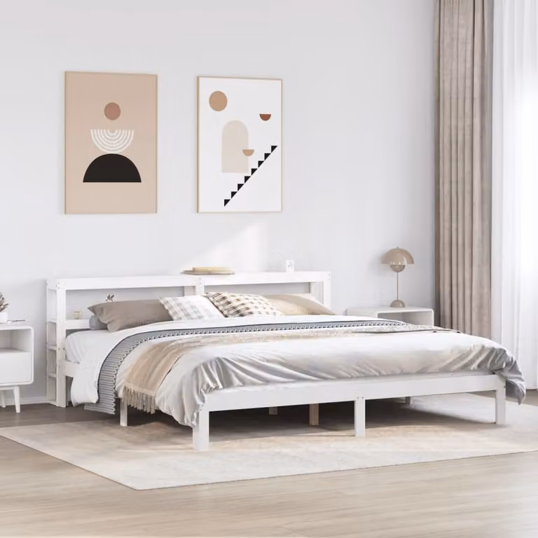vidaXL Letto con Testiera in Legno di Pino Rustico Bianco L: 200 cm, P: 200 cm, H: 82 cm
