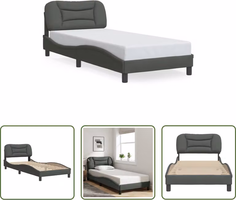 The Living Store Struttura letto con testiera in tessuto grigio scuro 90x200 cm
