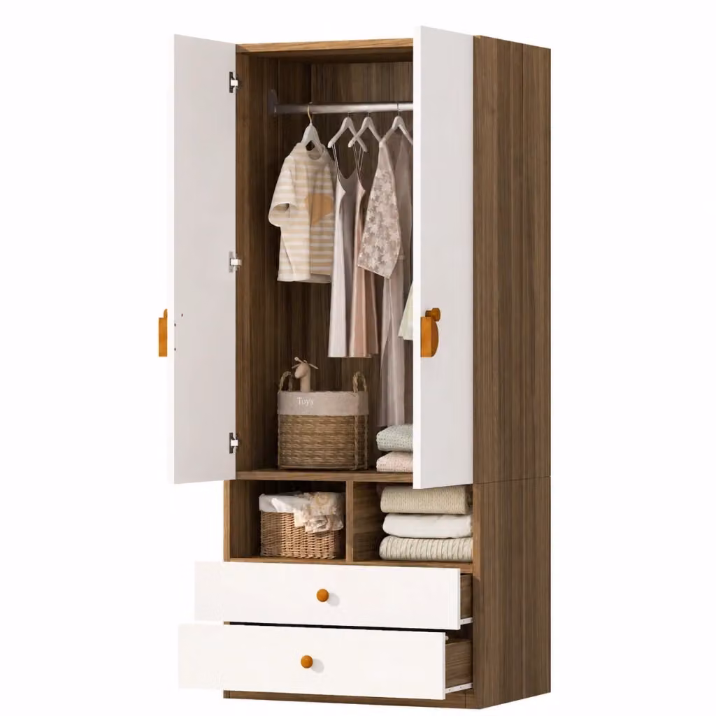 Armadio Chicfurn moderno in legno naturale e MDF per camera da letto con 2 ante, 2 cassetti e 2 vani aperti, L: 70 cm, P: 50 cm, H: 170 cm – 2
