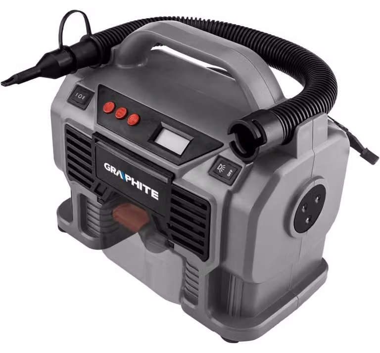 Compressore a batteria GRAPHITE Energy+ 18V senza batteria, tensione di alimentazione (accendisigari) 12 V CC, compressore e pompa, funzione di scarico, potenza nominale
