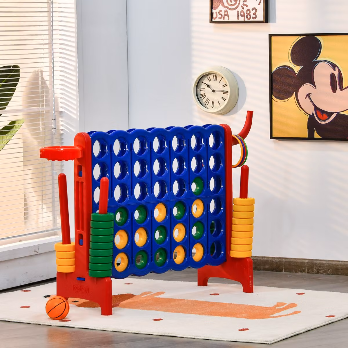 Gioco da lancio con canestro Costway Forza 4 gigante per bambini e adulti, Rosso, L 84 cm x P 33 cm x H 79 cm