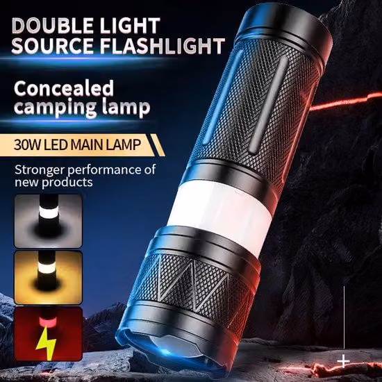 Torcia tascabile in acciaio Neonitro LED a lunga portata con gancio, lanterna da campeggio con zoom e luce potente