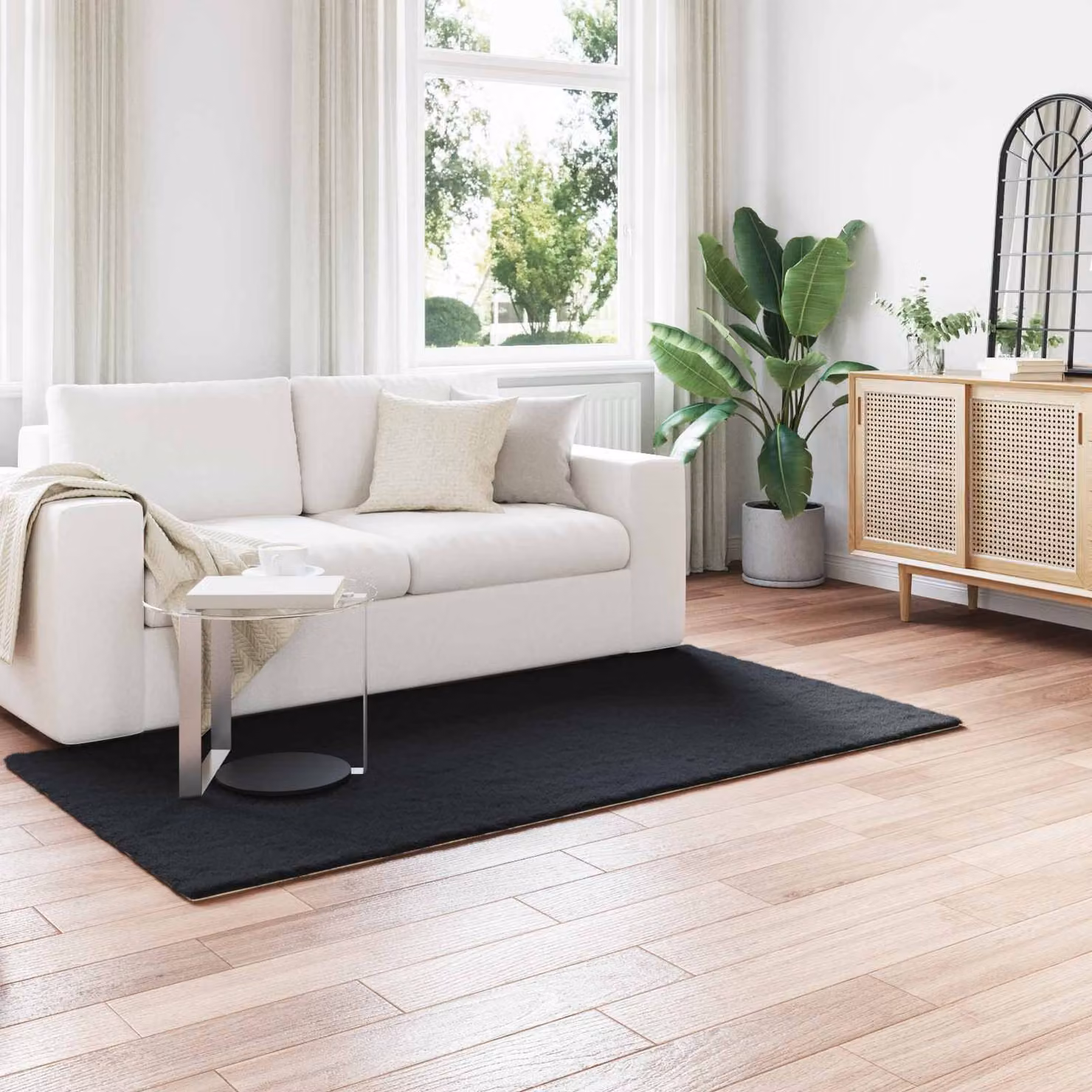 vidaXL Tappeto antiscivolo in ecopelliccia sintetica OLITE Nero