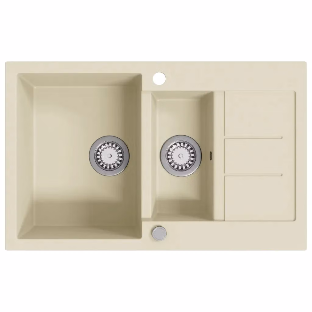 Lavello da cucina a doppia vasca in granito beige vidaXL L/P/H: 80,0 x 50,0 x 30,6 cm – 2