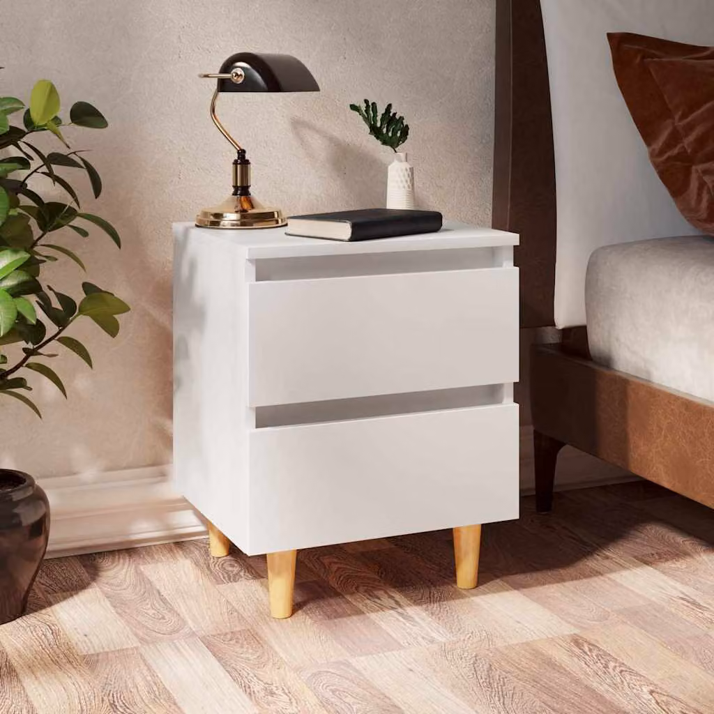 Comodino vidaXL in stile scandinavo con gambe in pino massello bianco L 40 cm, P 35 cm, H 50 cm