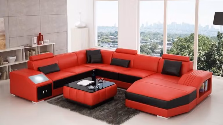 Design Couch Luxus Couchen Leder Sofa Sitz Eck Garnitur Polster Ecke Couch Rot