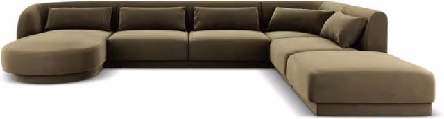 Divano panoramico destro Tulum Cosmopolitan Design in velluto verde da 6 posti L 330 cm x P 167 cm x H 70 cm