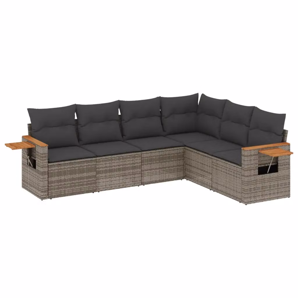 vidaXL Set Divano da Giardino a L in Polyrattan Grigio con Cuscini e Tavolino da Caffè – 2