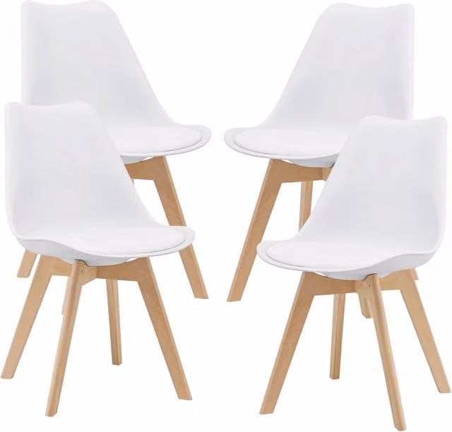 Set Fläten di 4 Sedie da Sala con Seduta Imbottita Rivestimento in Similpelle Bianco [en.casa]
