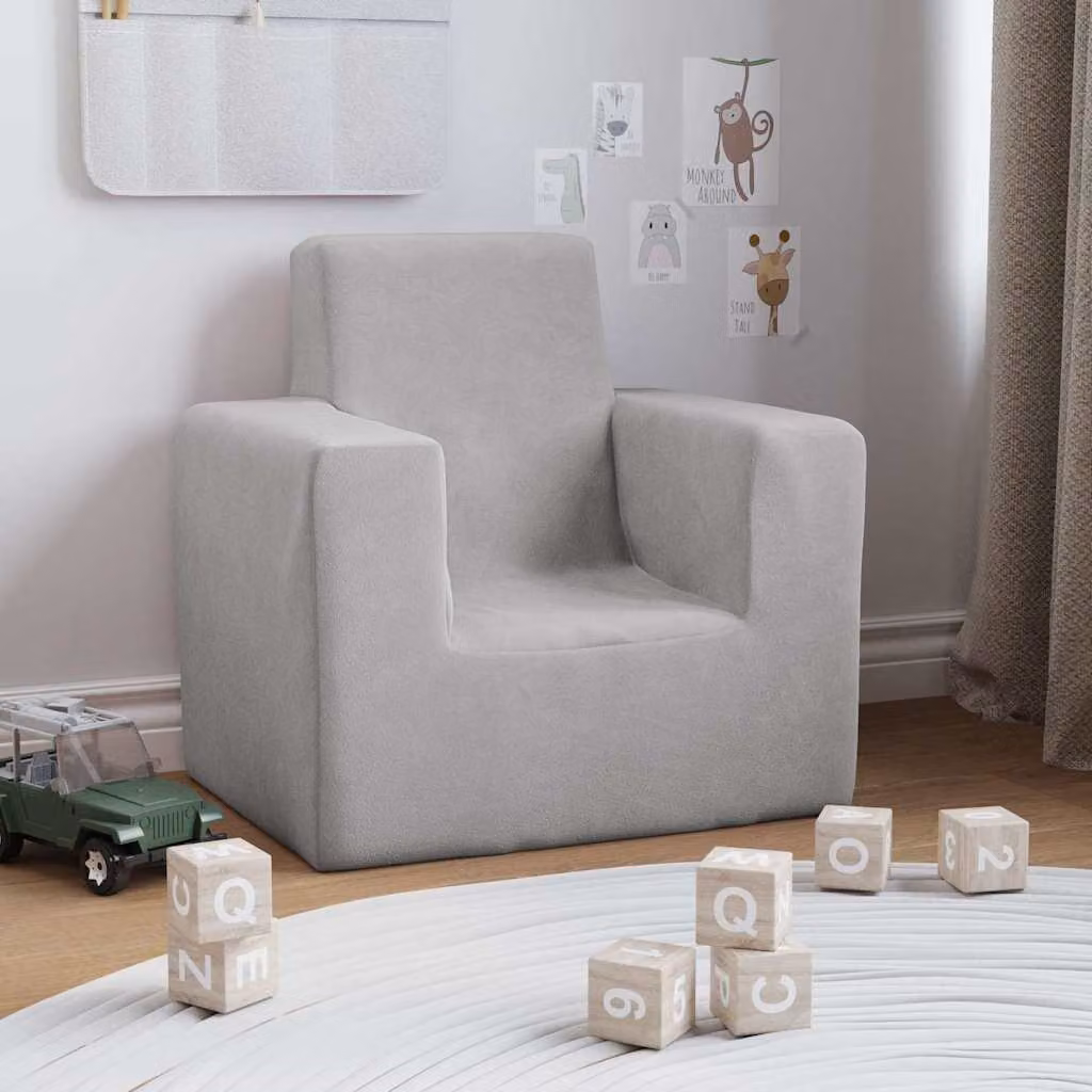vidaXL Divano per bambini in morbido peluche grigio L: 52 cm, P: 39 cm, H: 50 cm