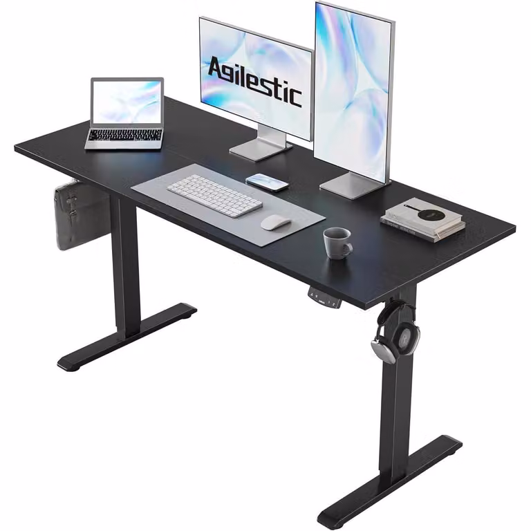 Scrivania elettrica regolabile in altezza, dimensioni 110 x 60 cm, colore nero, con funzione di memoria