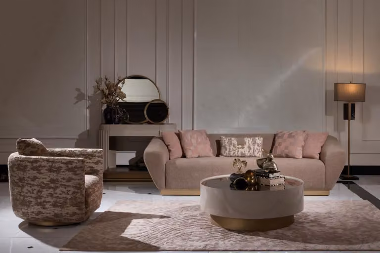 Sofagarnitur Sofa 3 Sitzer Sessel Couchtisch Kommode Beige Stoff 5tlg